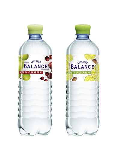 Zwei neue Balance Sorten sind zu sehen: Apfel-Cranberry und Limette-Kolanuss